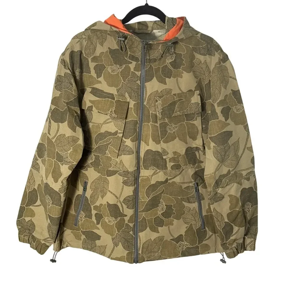 Sun + Stone Mens Camo Green Leaf Print Full Zip Hooded Windbreaker Size L NWT - Picture 4 of 14